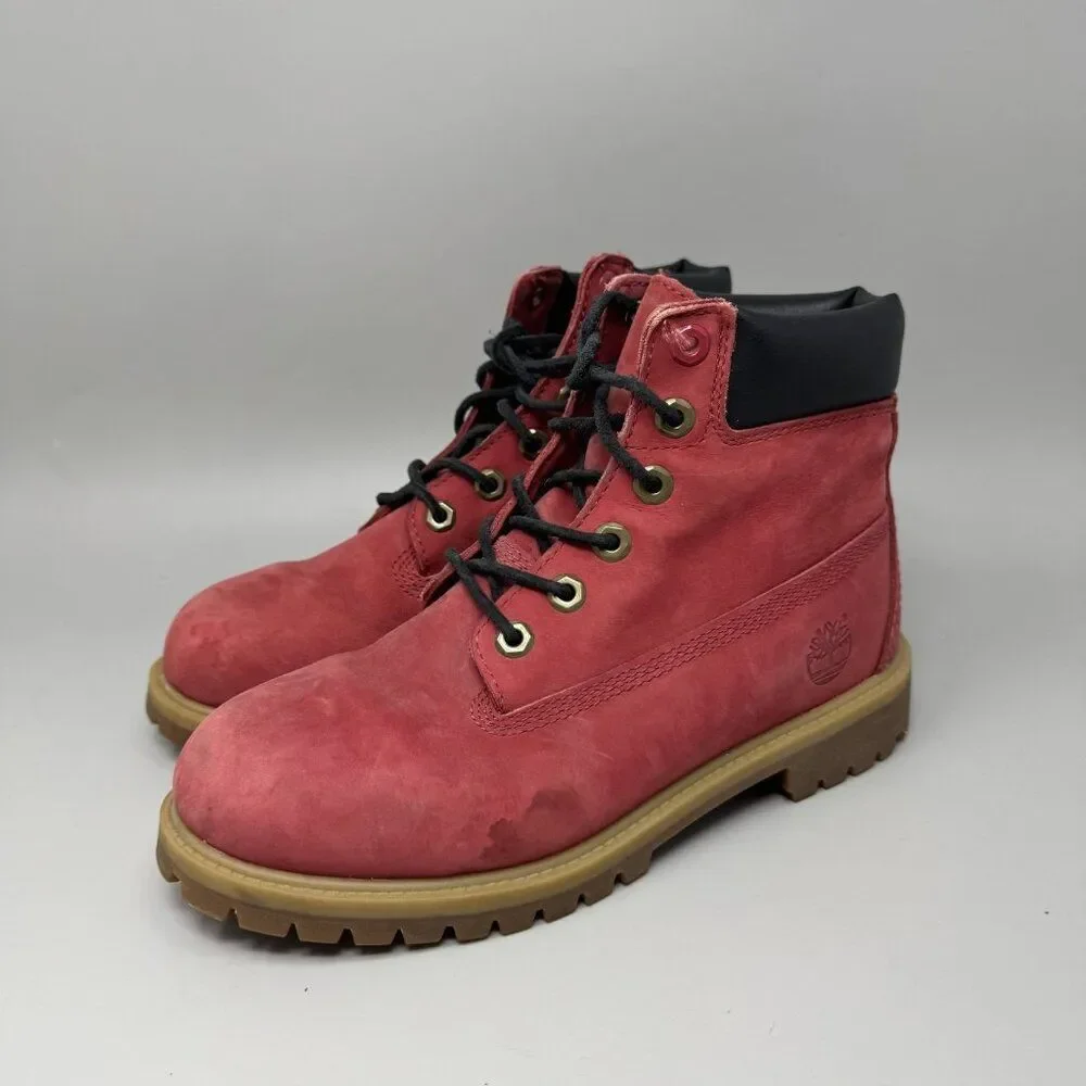 Timberland Boots Boys Size 6 Waterproof Nubuck Lace Up Youth Black Collar 6598R